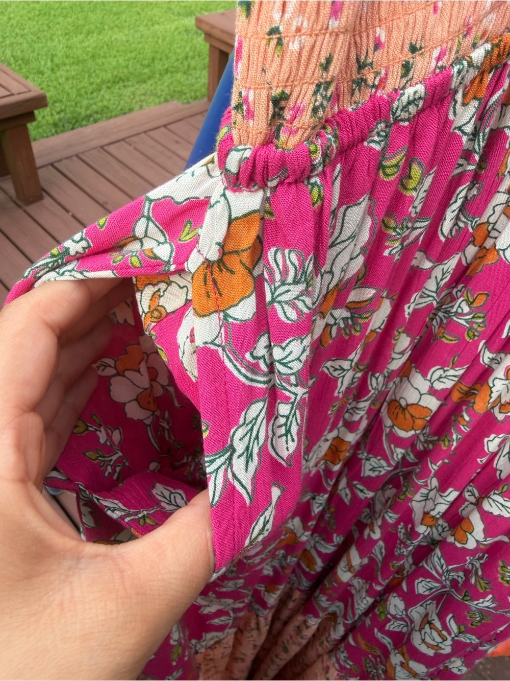 Angie Pink Floral Smocked Maxi Dress NWOT Large - Picture 4 of 9